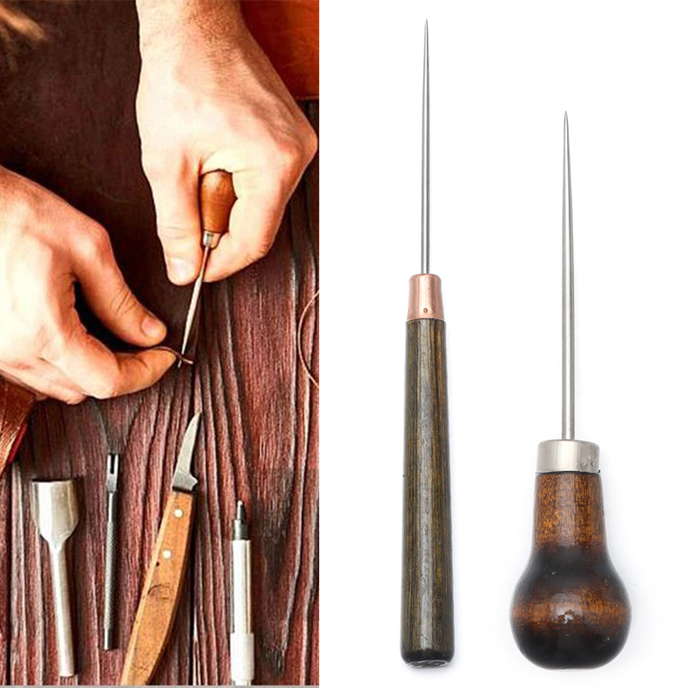 Leatherwork Needles - 1pc costura awl alça de madeira
